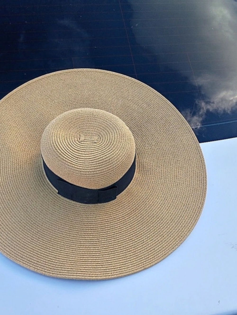 San Diego Hat Company Ribbon Crusher Wide Brim Sun Hat Beige & Black